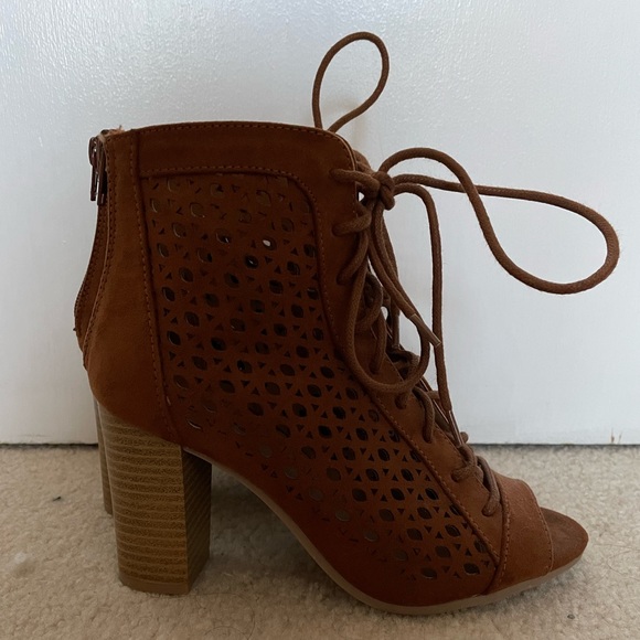 Lace Up Cut Out Heel Booties - Picture 1 of 3